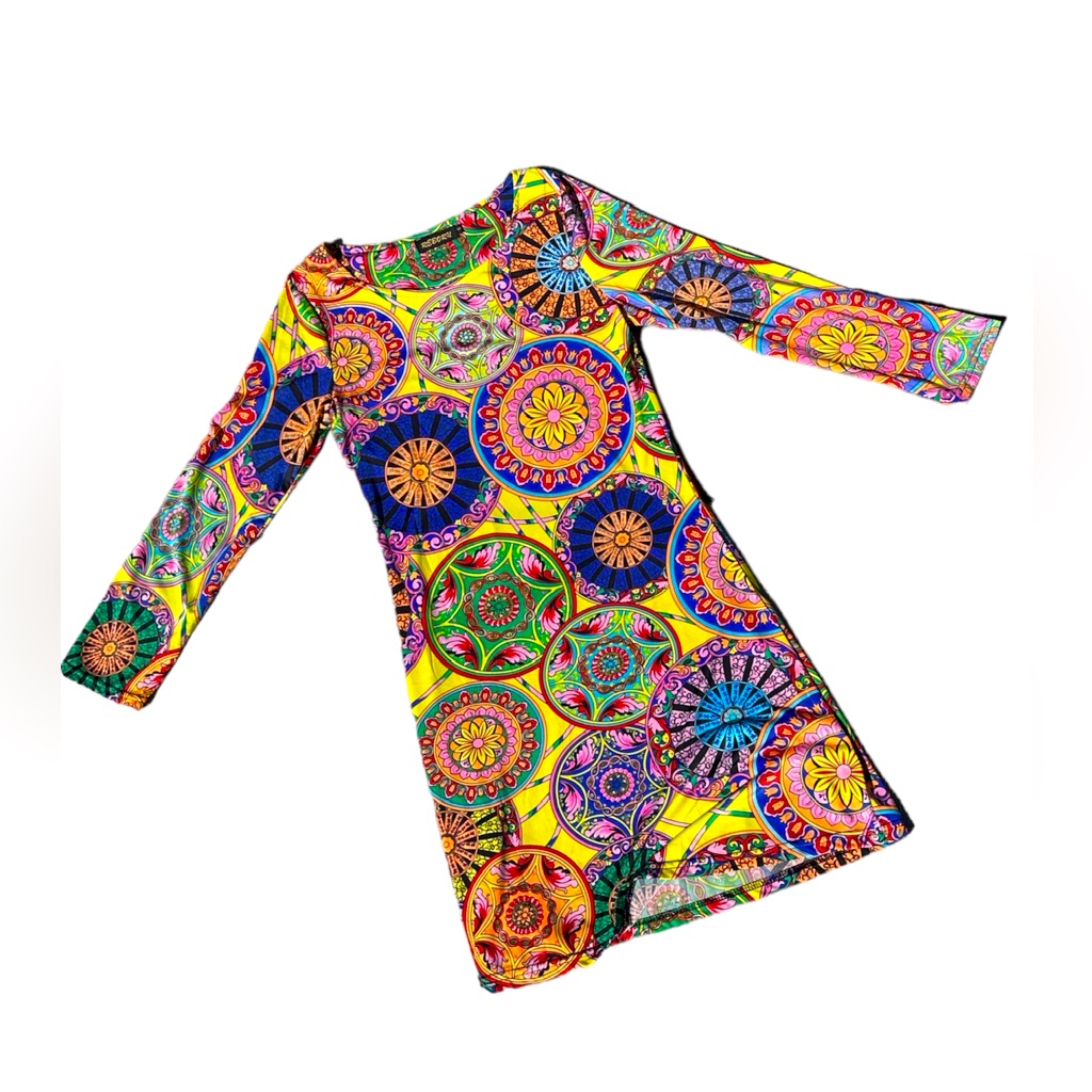 Retro 60’s Floral Geometric Dress By Reborn- Great For Halloween Hippie Costume!